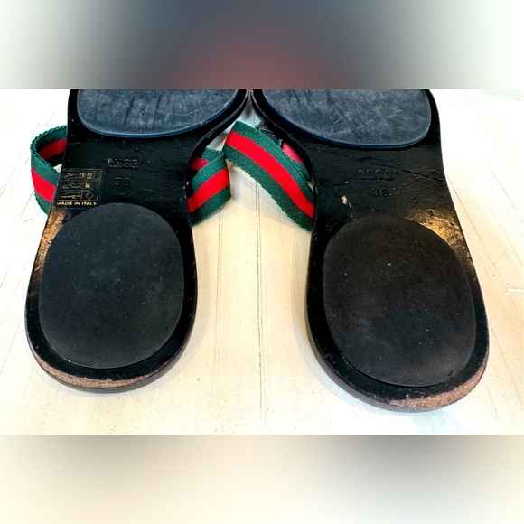 Authentic GUCCI Guccissima Web Thong Sandals Size 38/7.5 in Green Red Black - Picture 12 of 12